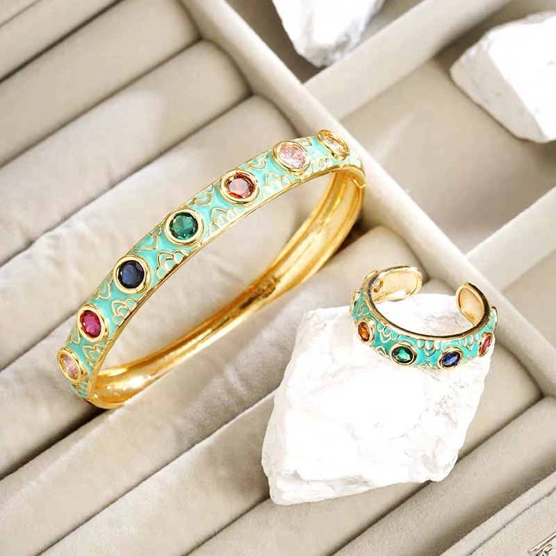 🏛️ Imperial Majesty: Enamel, Zirconium, & Antique Gold-Plated Jewelry Set