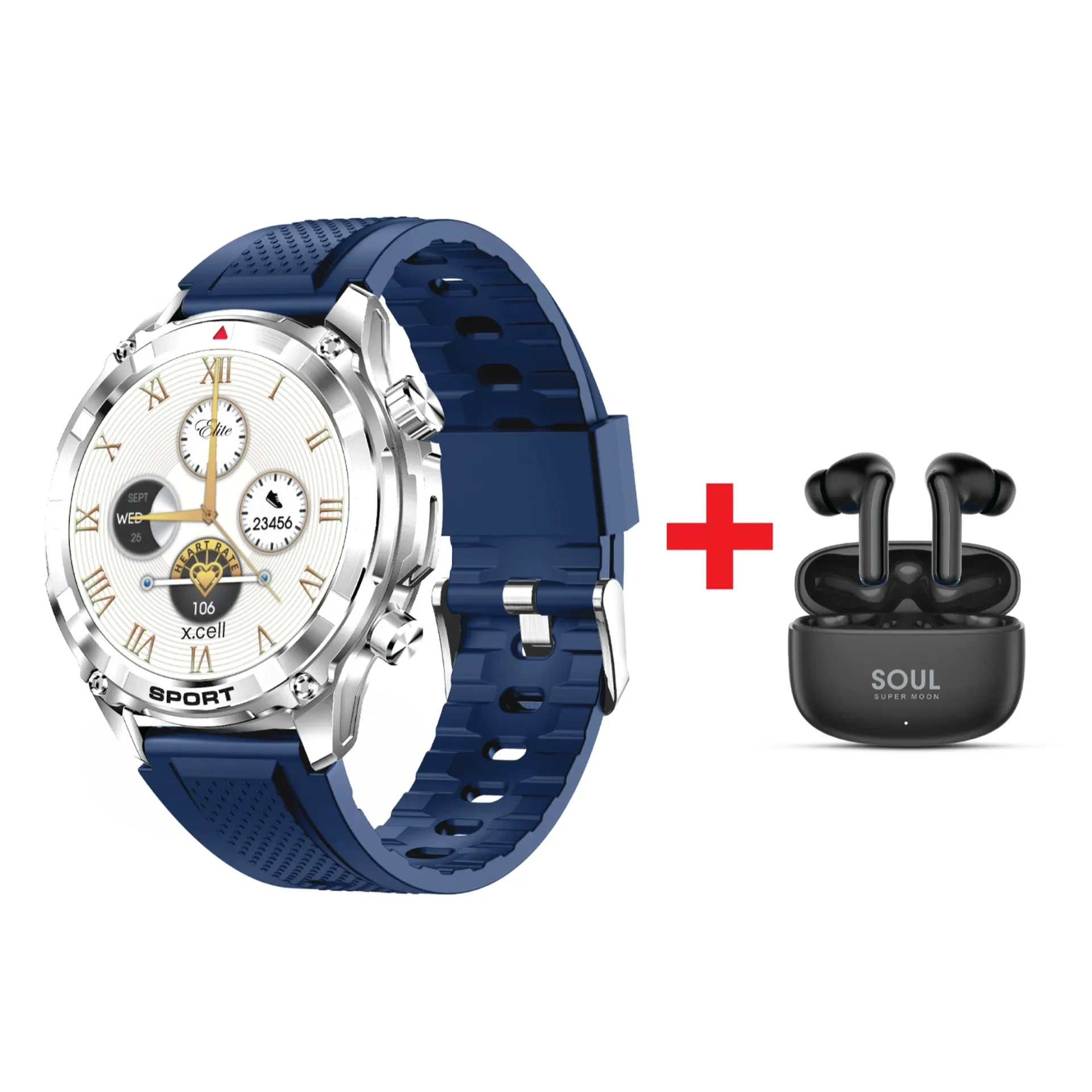 X.Cell Elite 6 Smartwatch with Supermoon Earbuds 1.52" HD Display | Blue & Black